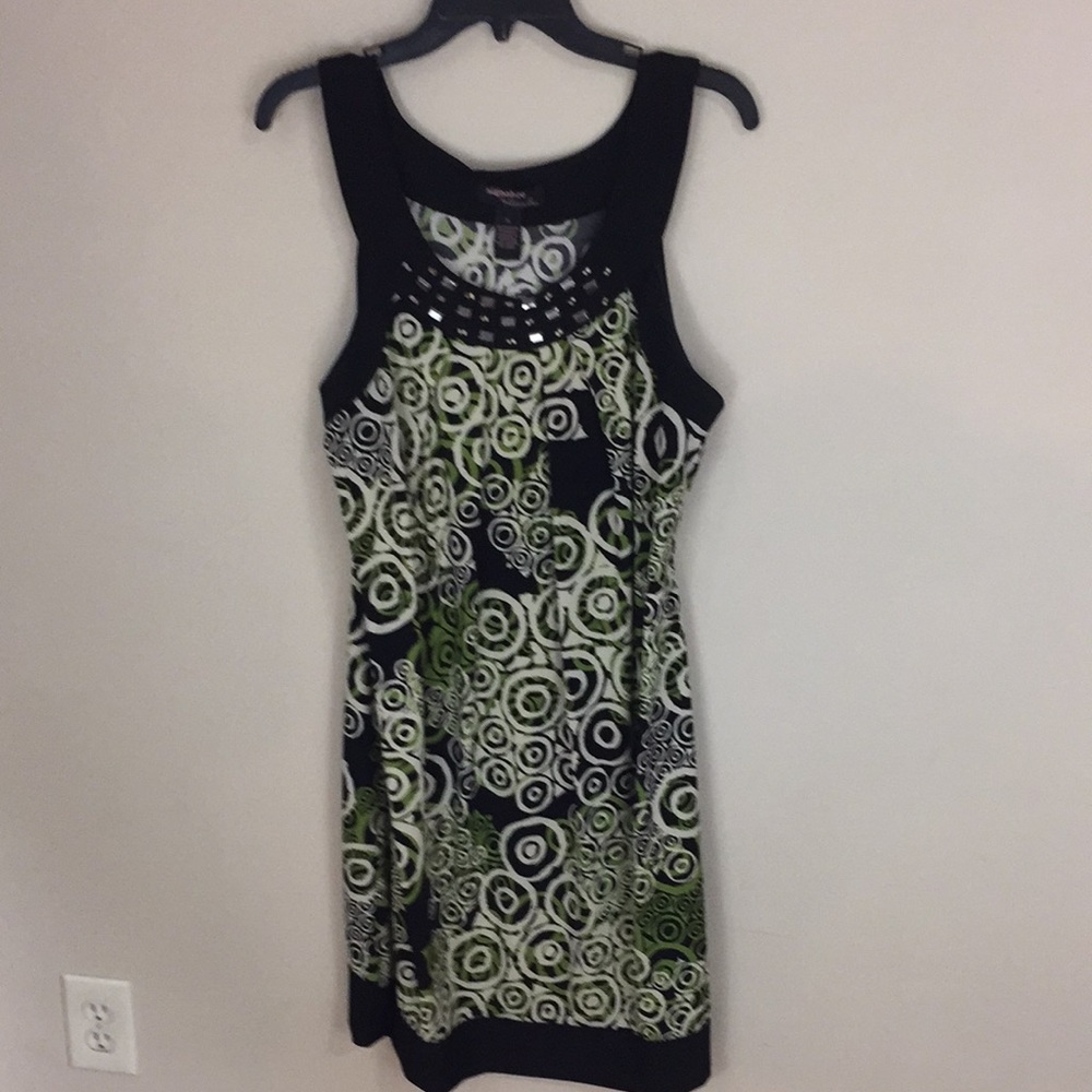 Signature by Robbie Bee Black Green Geometric Sleeveless Dress XL